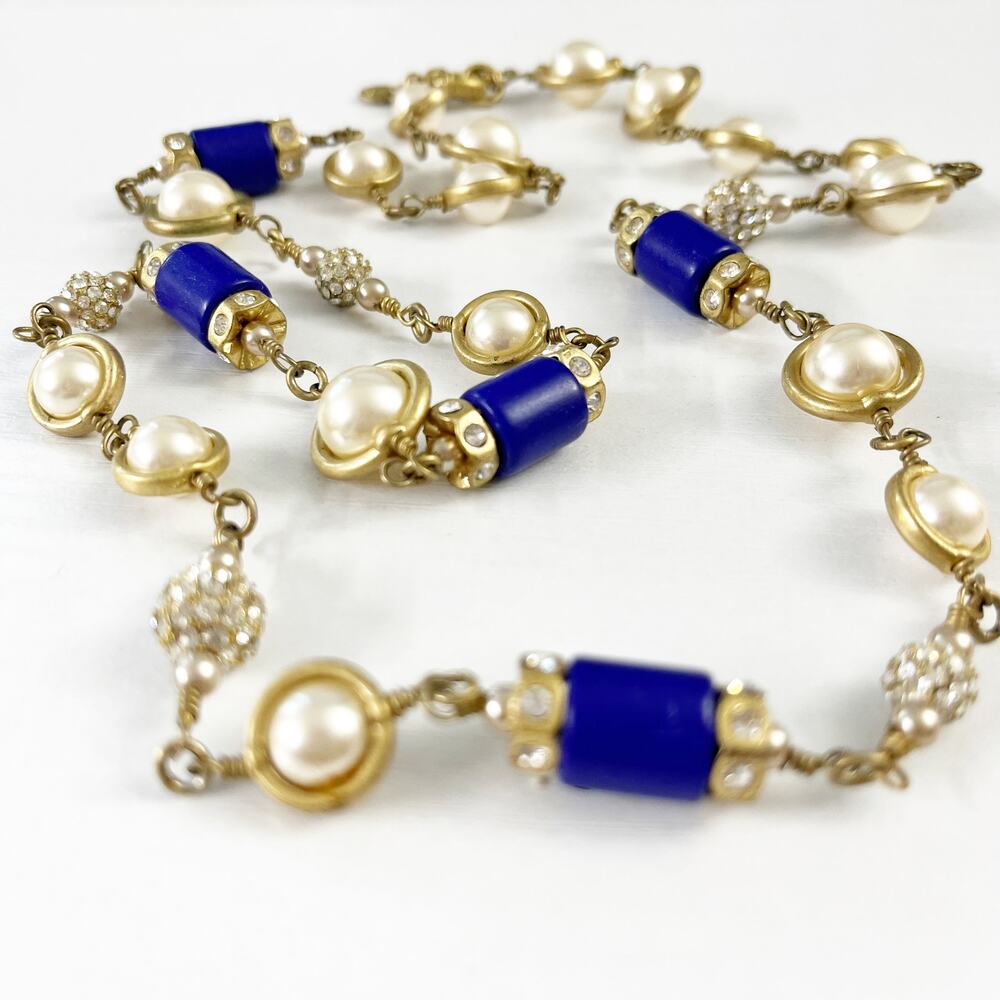 J. Crew Blue, Pearl & Crystal Swivel Station Necklace